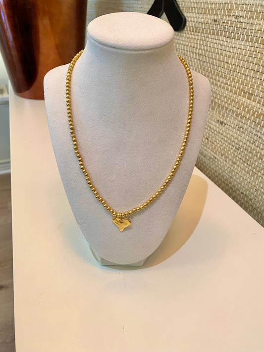 Gold Beaded Heart Necklace