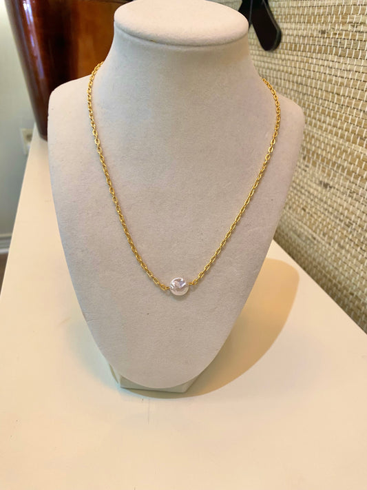 Gold Dainty Pearl Necklace