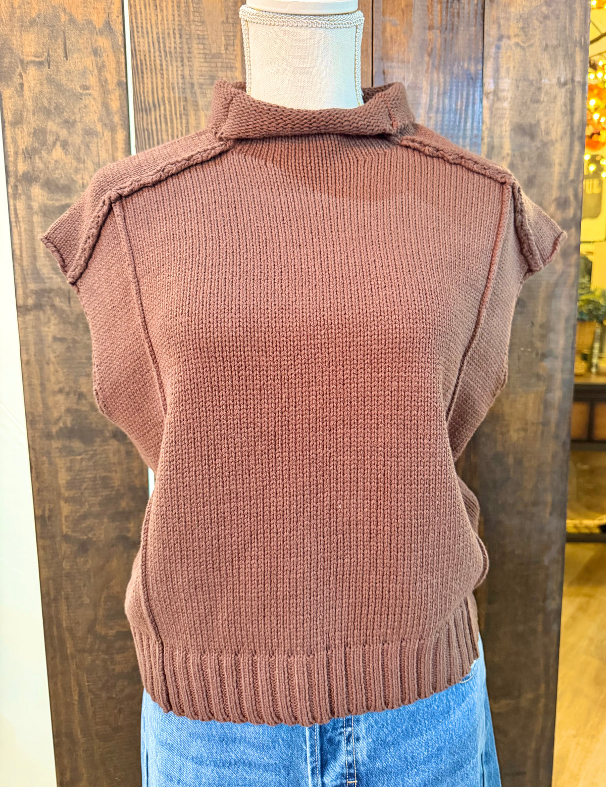 Brown Mock Neck Sweater Vest