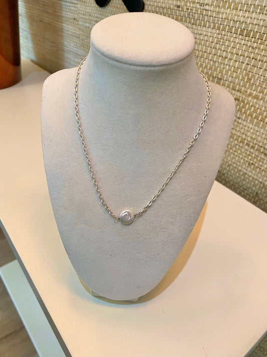 Silver Dainty Pearl Necklace