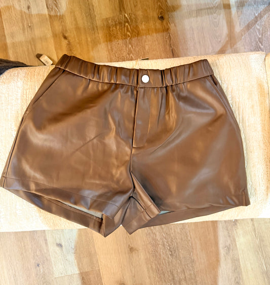 Brown Pleather Shorts