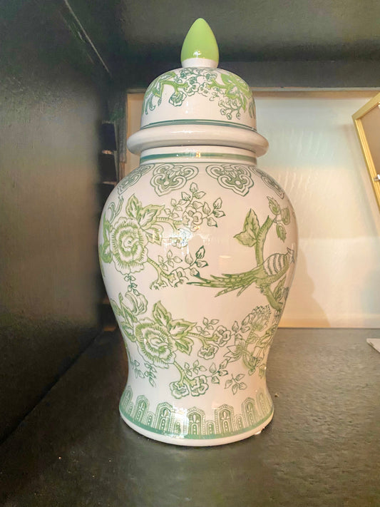 Decorative Jar Green & White