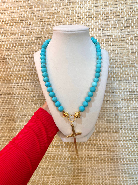 Turquoise Tall Cross Necklace