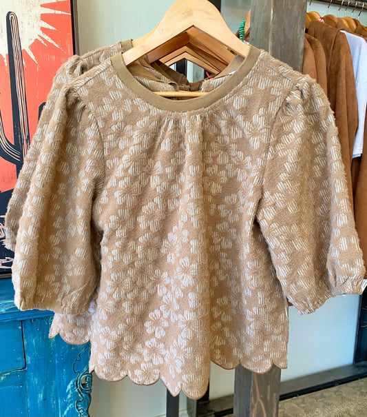 Scalloped Floral Textured Top