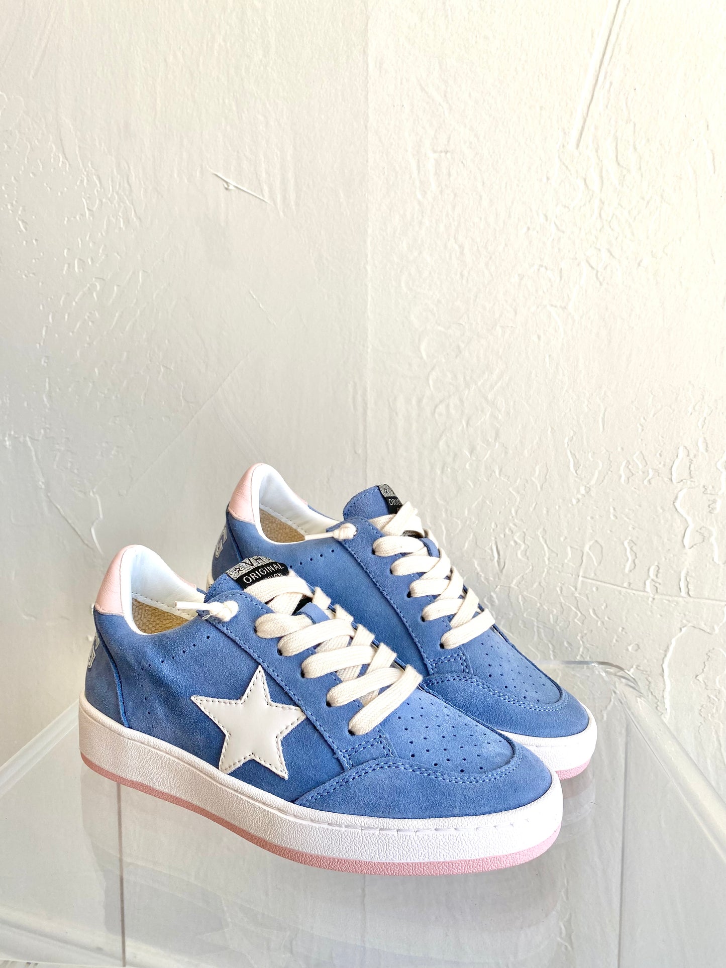 Vintage Havana Blue Suede Baby Pink Slip On Sneakers