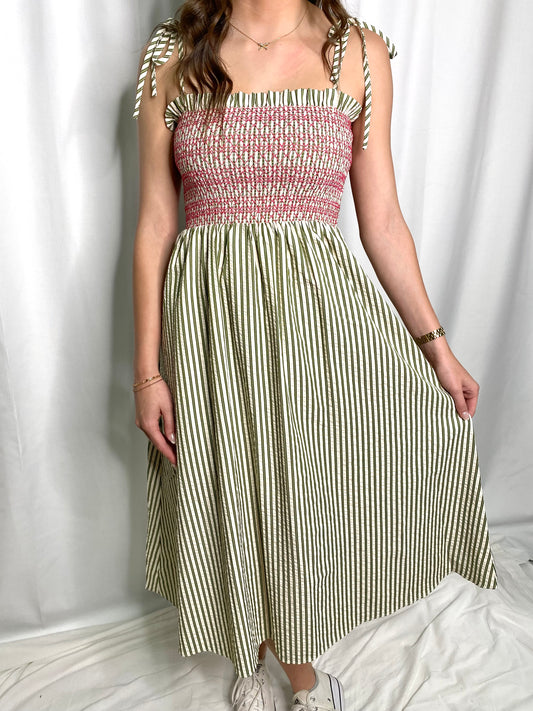 Pink & Green Tie Strap Dress