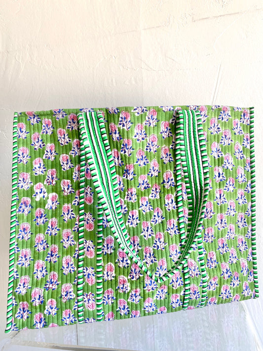 Quilted Block Print Tote Bag