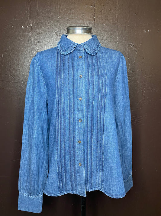 Denim Pleated Top