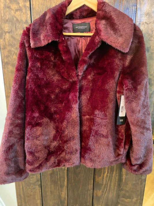 Wine Collared Faux Fur Coat
