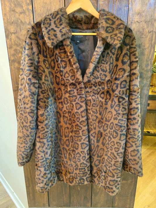 Leopard Collared Faux Fur Jacket