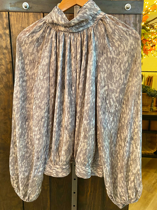 Grey Mockneck Woven Top