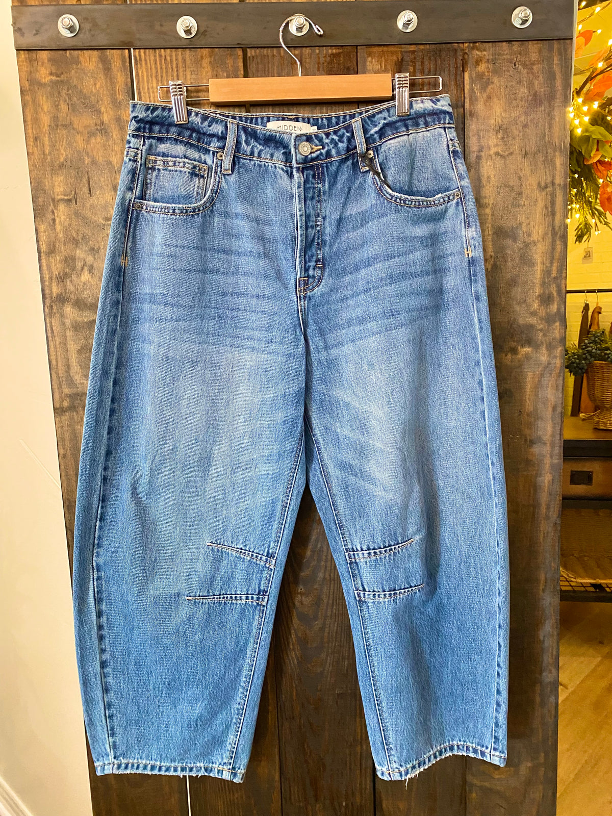 Medium Dark Wash Barrel Jean
