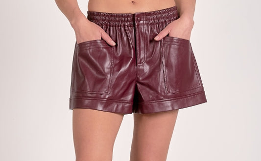 Rachel Plum Leather Shorts