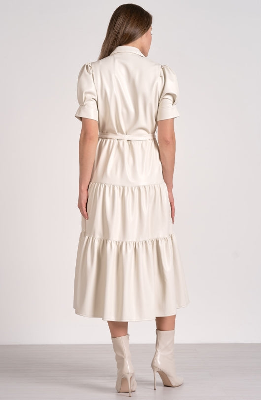 Seina Cream Leather Dress