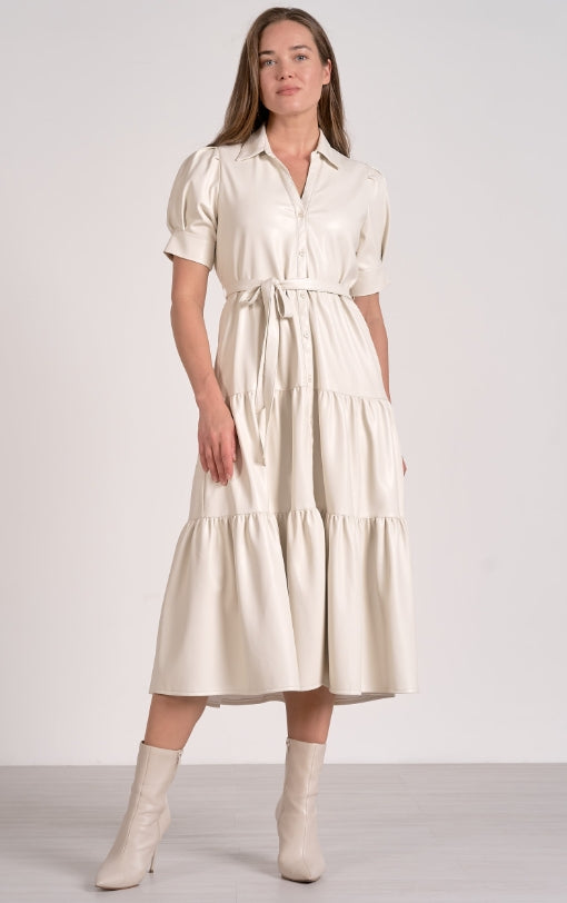 Seina Cream Leather Dress