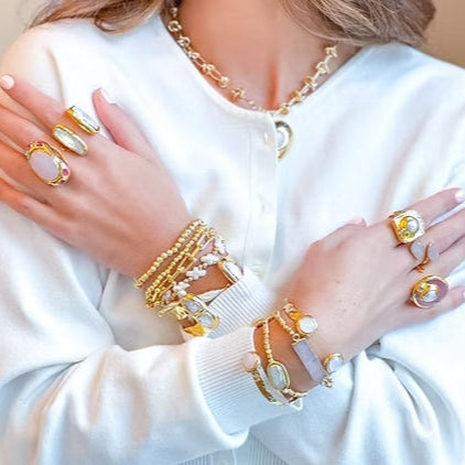 18K Gold Double Linear Pearl Ring