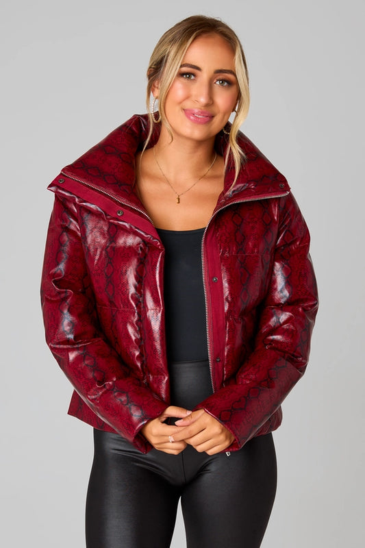 Addison Red Snake Print Puffer Jacket