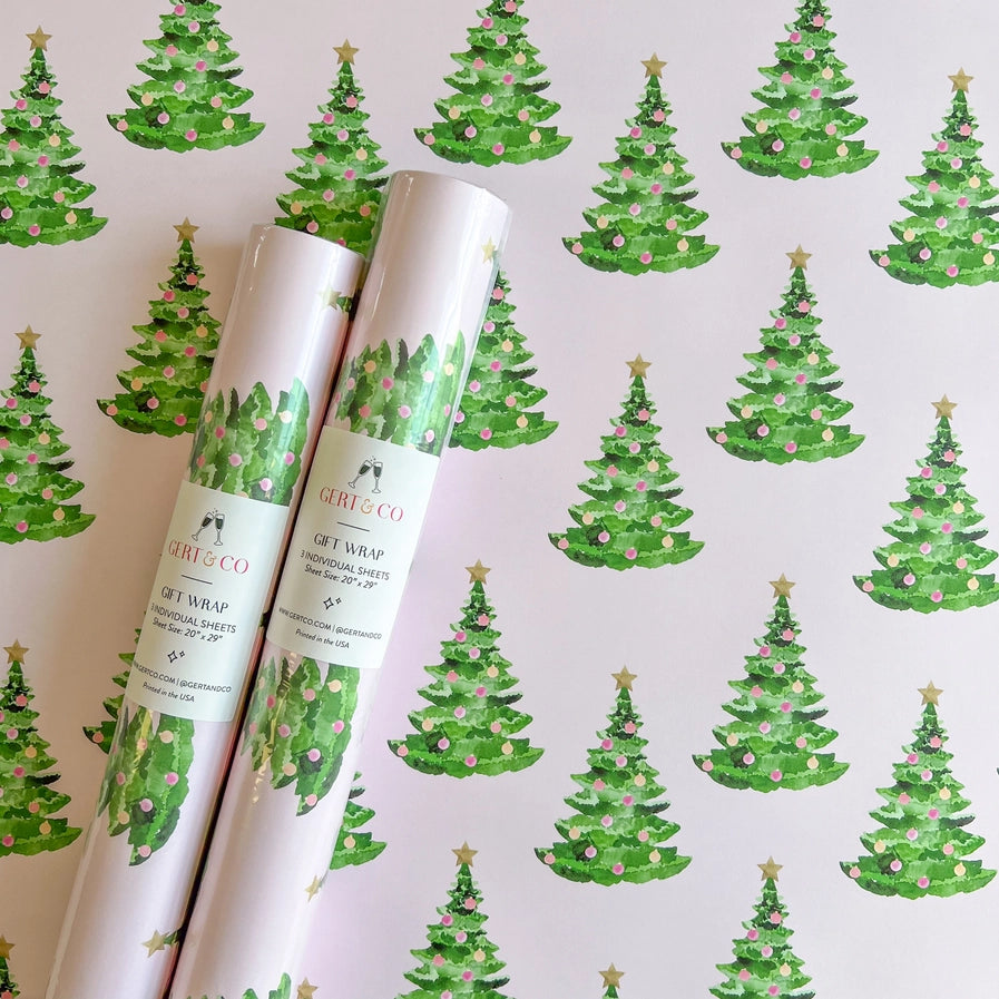 Pink Trees Christmas Gift Wrap