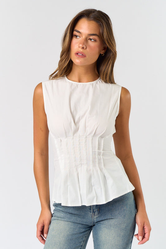 Sleeveless White Poplin Top