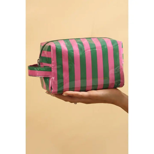 Striped Durable Zipper Handle Cosmetic Bag