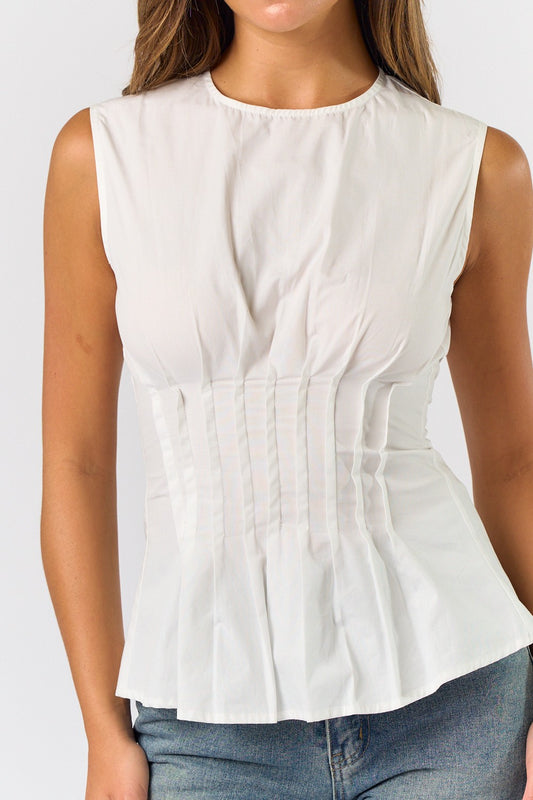 Sleeveless White Poplin Top