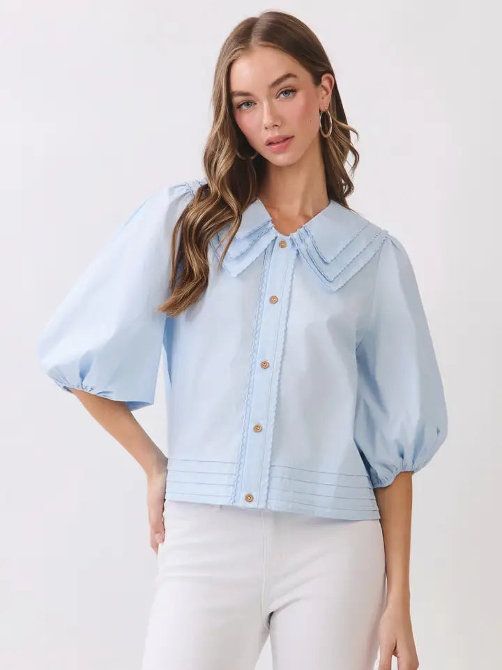 Triple-Layer Collar Puff Sleeve Top