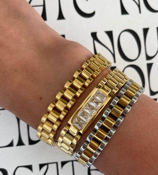 Two Toned Watch Chain Band Bracelet